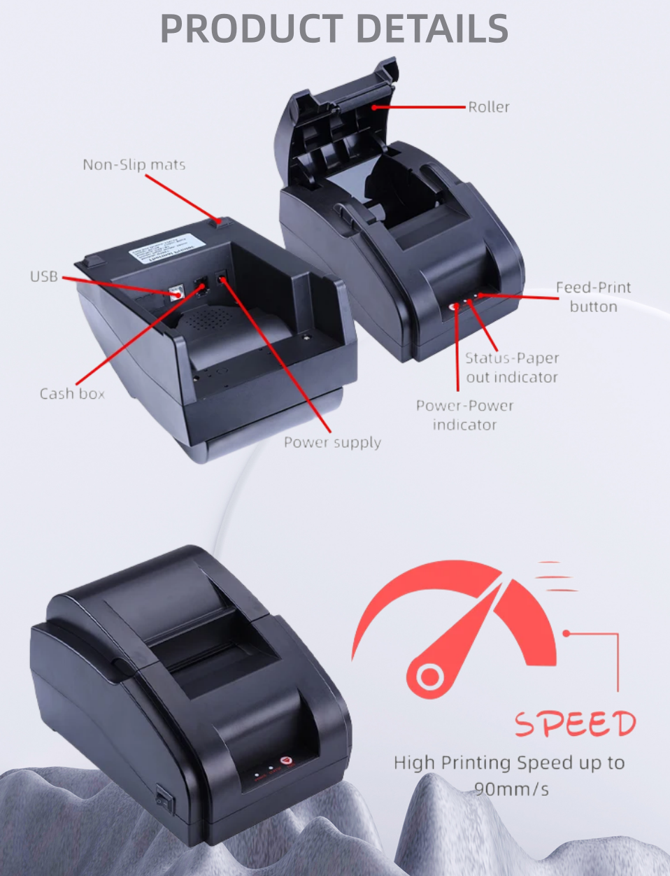 Thermal Printer Android & IOS Pos Slip Smart Machine Desktop BT Thermal Printer 58mm Pos Receipts Printers Invoice