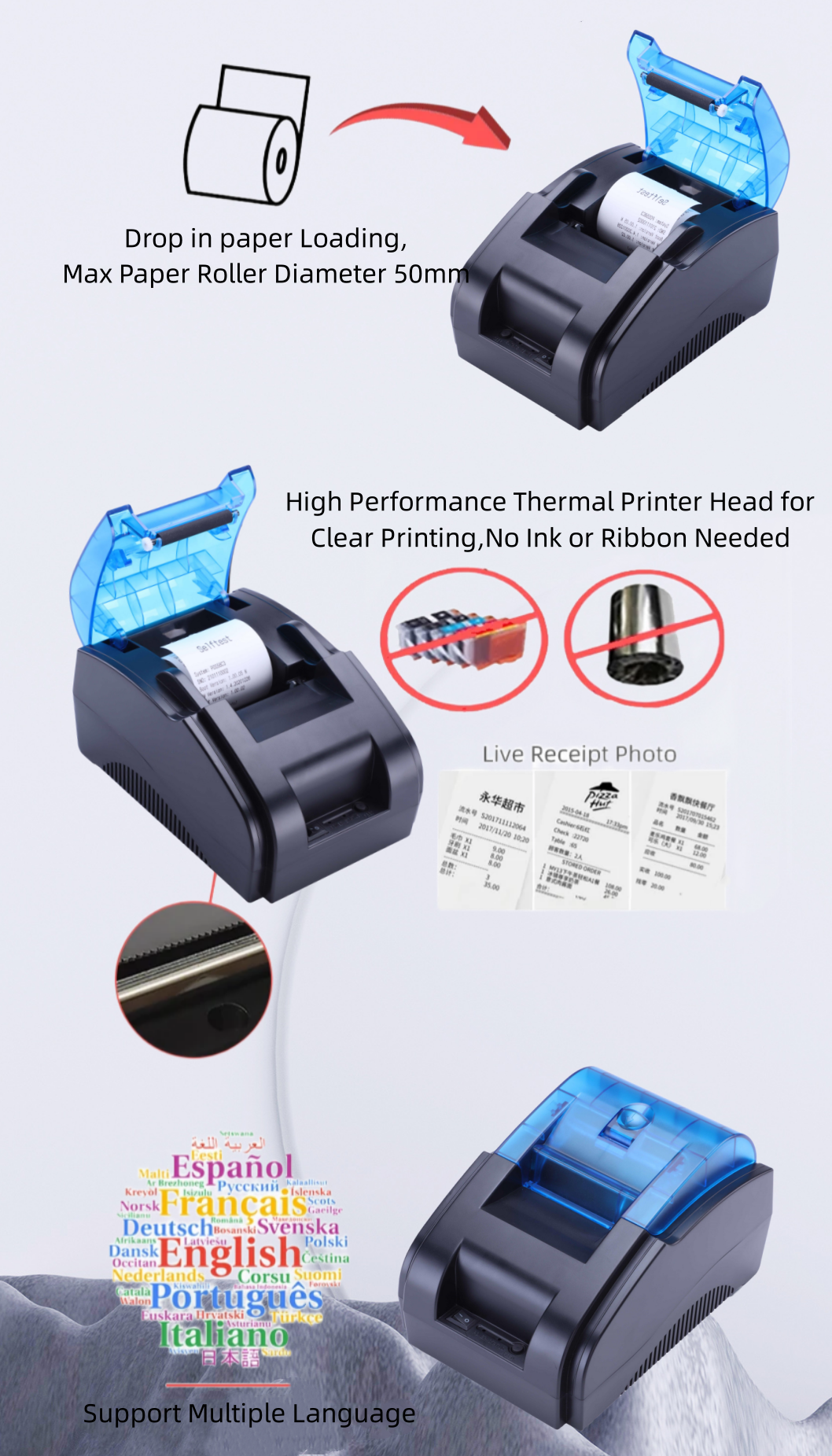 Thermal Printer Android & IOS Pos Slip Smart Machine Desktop BT Thermal Printer 58mm Pos Receipts Printers Invoice
