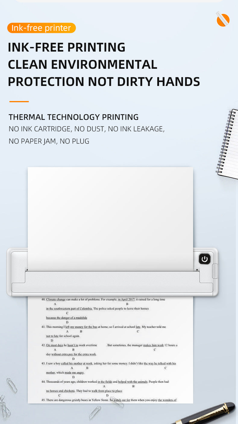 Portable Printers Wireless for Travel, Inkless Thermal Printer, Bluetooth Mobile Compact Printer Support 8.5" X 11" US Letter & A4 Size, Compatible with iPhone Android Laptop for Home Car Office