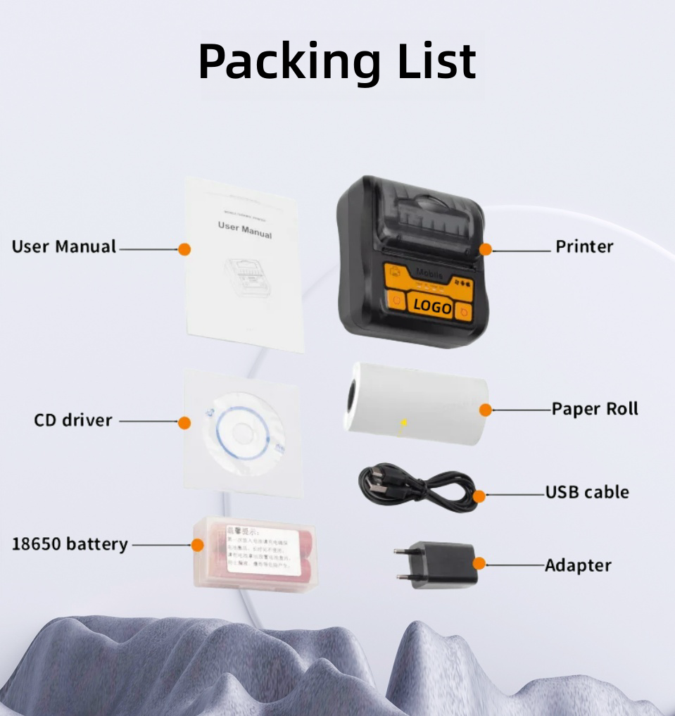 Portable Wireless 80mm POS Printer, Mobile Thermal Receipts Printer, USB & Bluetooth Connection, Compatible with Android and iOS /Windows