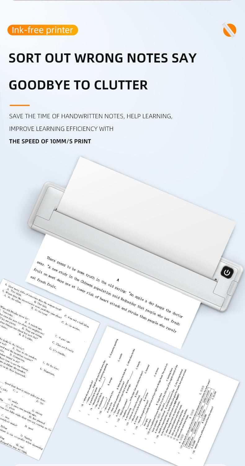 Portable Printers Wireless for Travel, Inkless Thermal Printer, Bluetooth Mobile Compact Printer Support 8.5" X 11" US Letter & A4 Size, Compatible with iPhone Android Laptop for Home Car Office
