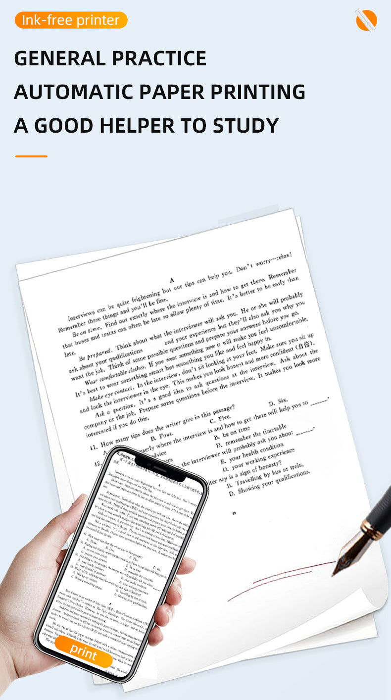 Portable Printers Wireless for Travel, Inkless Thermal Printer, Bluetooth Mobile Compact Printer Support 8.5" X 11" US Letter & A4 Size, Compatible with iPhone Android Laptop for Home Car Office