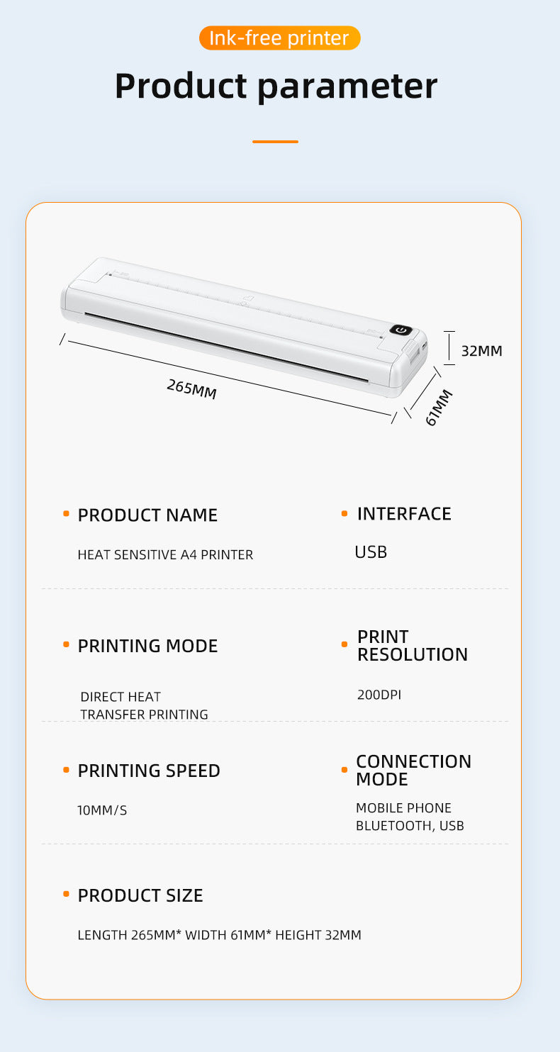 Portable Printers Wireless for Travel, Inkless Thermal Printer, Bluetooth Mobile Compact Printer Support 8.5" X 11" US Letter & A4 Size, Compatible with iPhone Android Laptop for Home Car Office