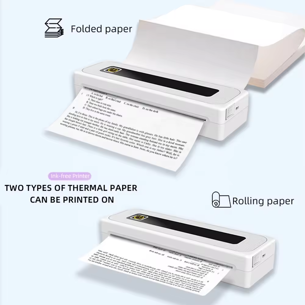 Portable Thermal Printer for Travel Mobile Inkless Printers, Wireless Small Printer for Home Use, Office, Vehicles, Bluetooth Printers Supports 8.5" x 11" US Letter & A4