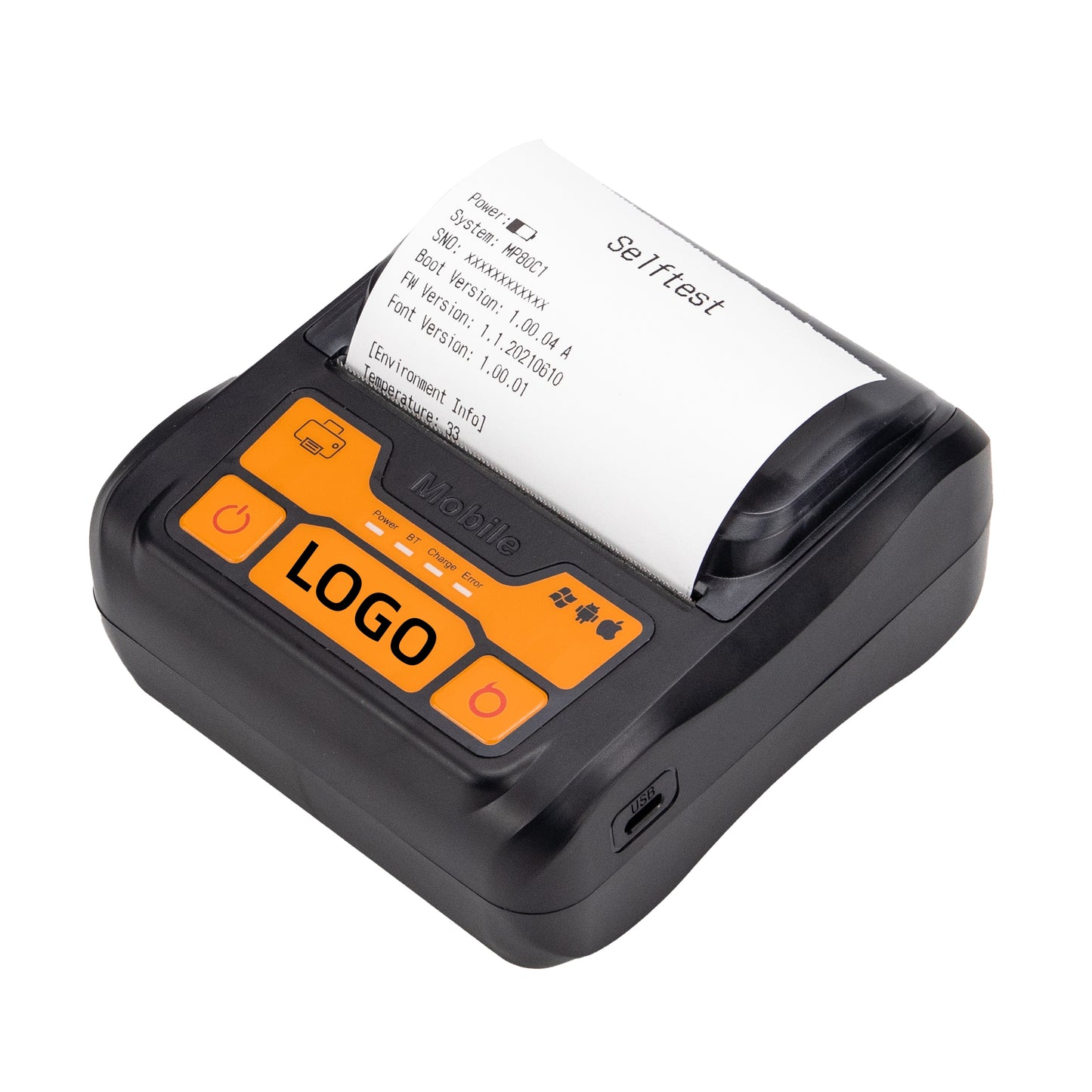 Portable Wireless 80mm POS Printer, Mobile Thermal Receipts Printer, USB & Bluetooth Connection, Compatible with Android and iOS /Windows