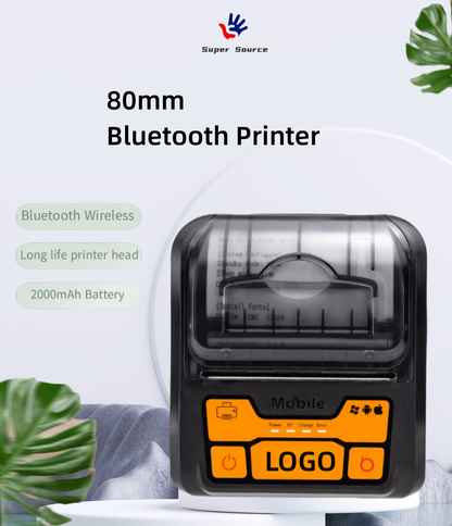 Portable Wireless 80mm POS Printer, Mobile Thermal Receipts Printer, USB & Bluetooth Connection, Compatible with Android and iOS /Windows