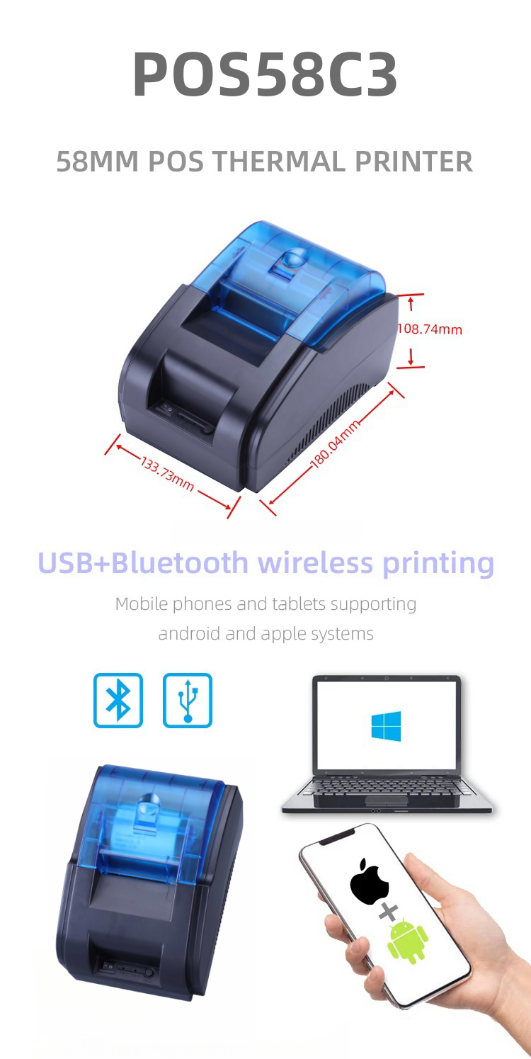 Thermal Printer Android & IOS Pos Slip Smart Machine Desktop BT Thermal Printer 58mm Pos Receipts Printers Invoice