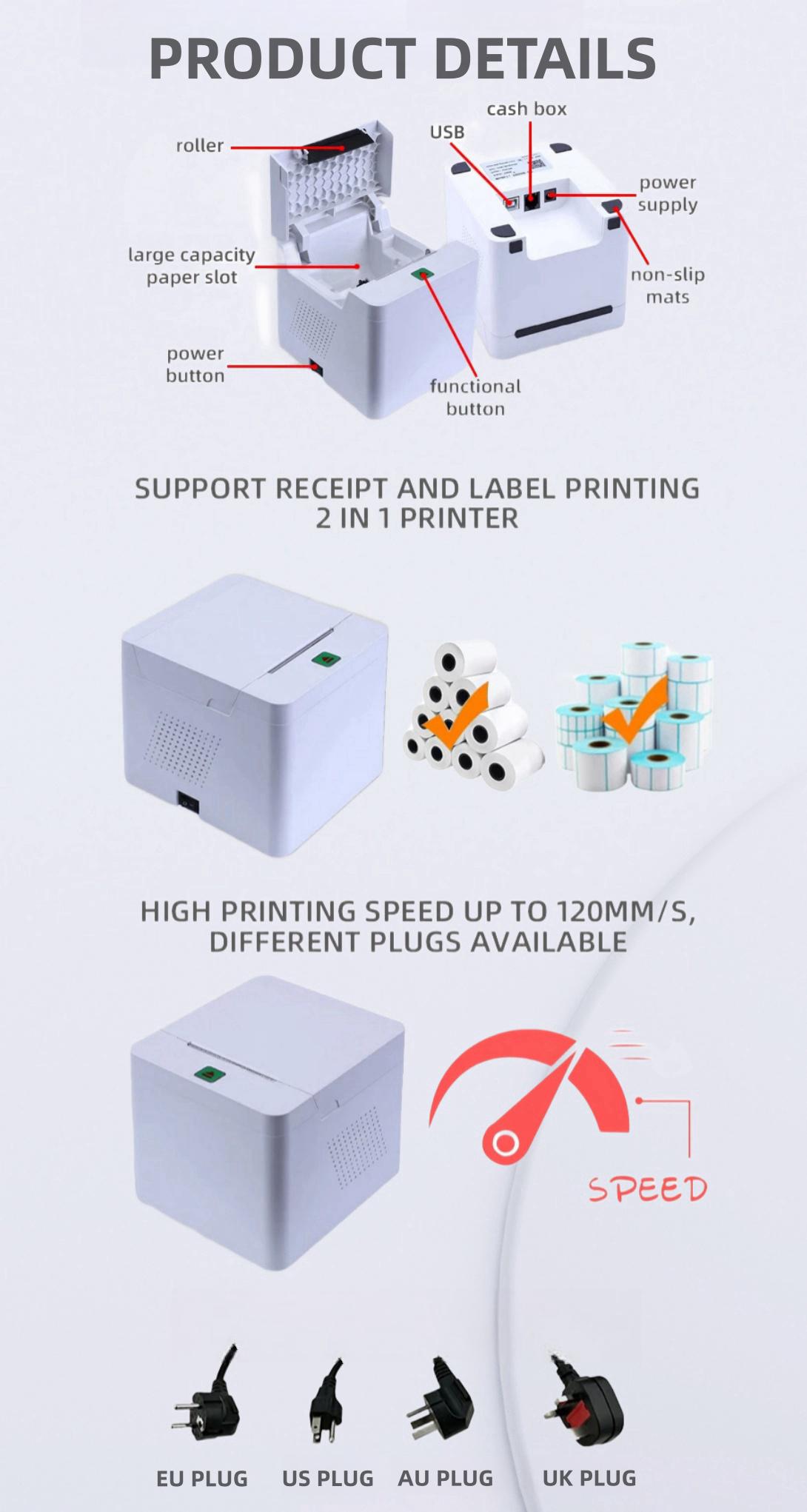 High Quality OEM Thermal Sticker Blue tooth Printer Pos Machine 58mm Pos Thermal Receipt Printer Support Cashbox Interfaces