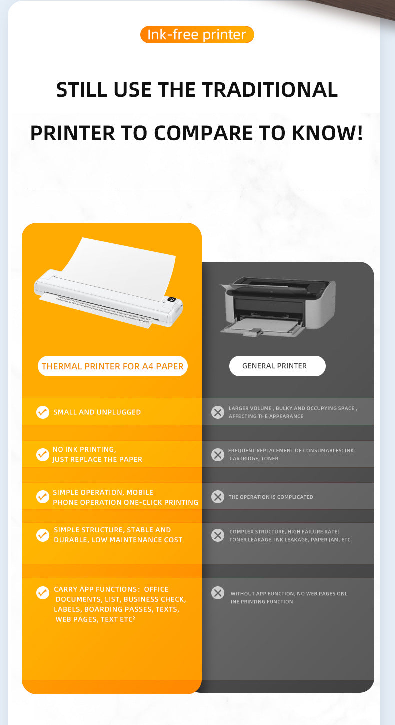 Portable Printers Wireless for Travel, Inkless Thermal Printer, Bluetooth Mobile Compact Printer Support 8.5" X 11" US Letter & A4 Size, Compatible with iPhone Android Laptop for Home Car Office