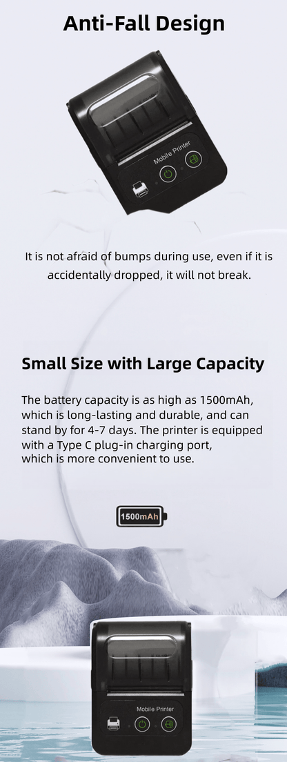 Small Mini Pocket Printer 58mm Receipt Wireless Portable Photo Thermal Printer BT For Mobile Phone