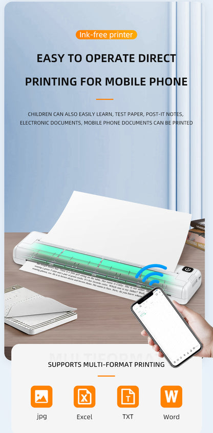 Portable Printers Wireless for Travel, Inkless Thermal Printer, Bluetooth Mobile Compact Printer Support 8.5" X 11" US Letter & A4 Size, Compatible with iPhone Android Laptop for Home Car Office