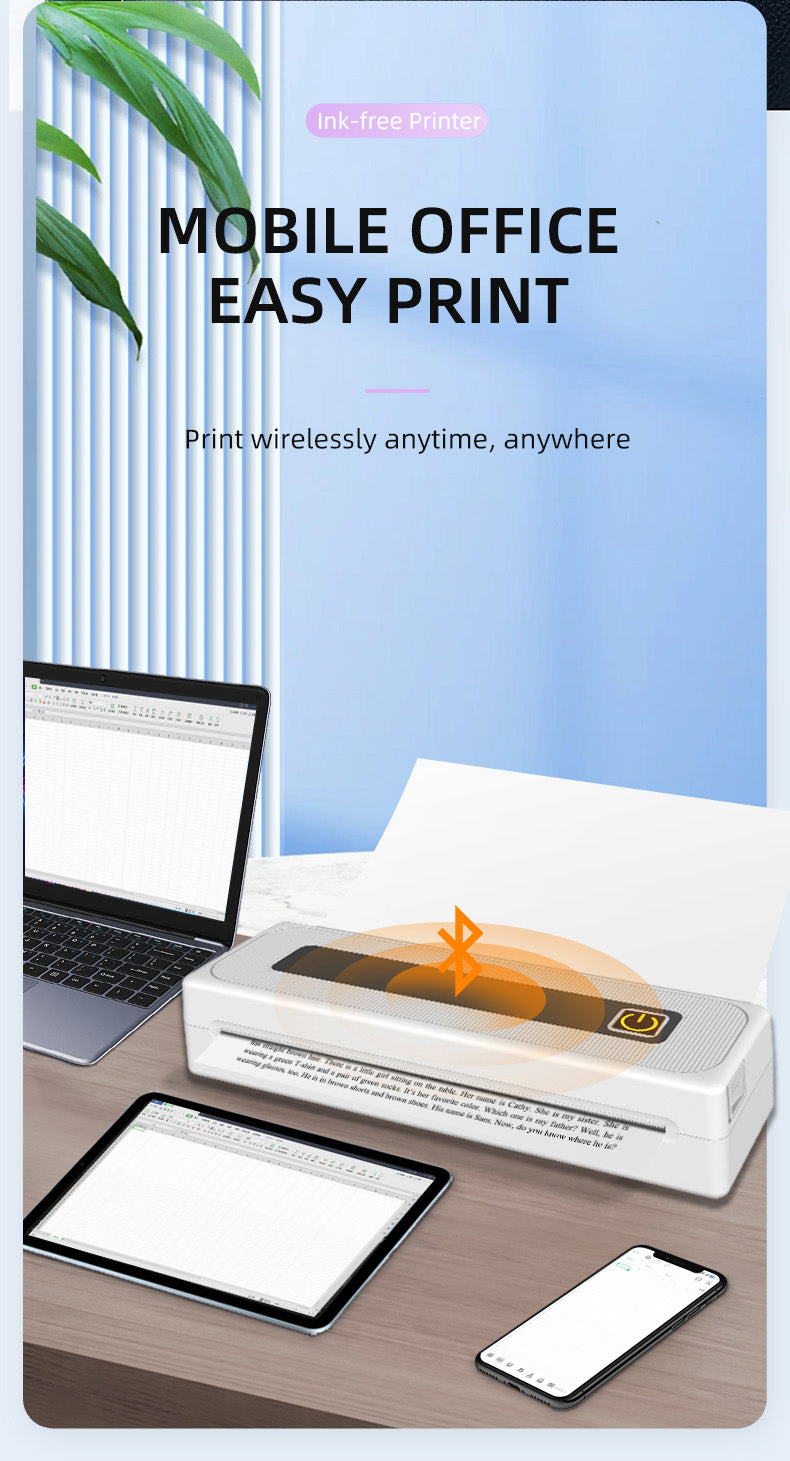 Portable Thermal Printer for Travel Mobile Inkless Printers, Wireless Small Printer for Home Use, Office, Vehicles, Bluetooth Printers Supports 8.5" x 11" US Letter & A4