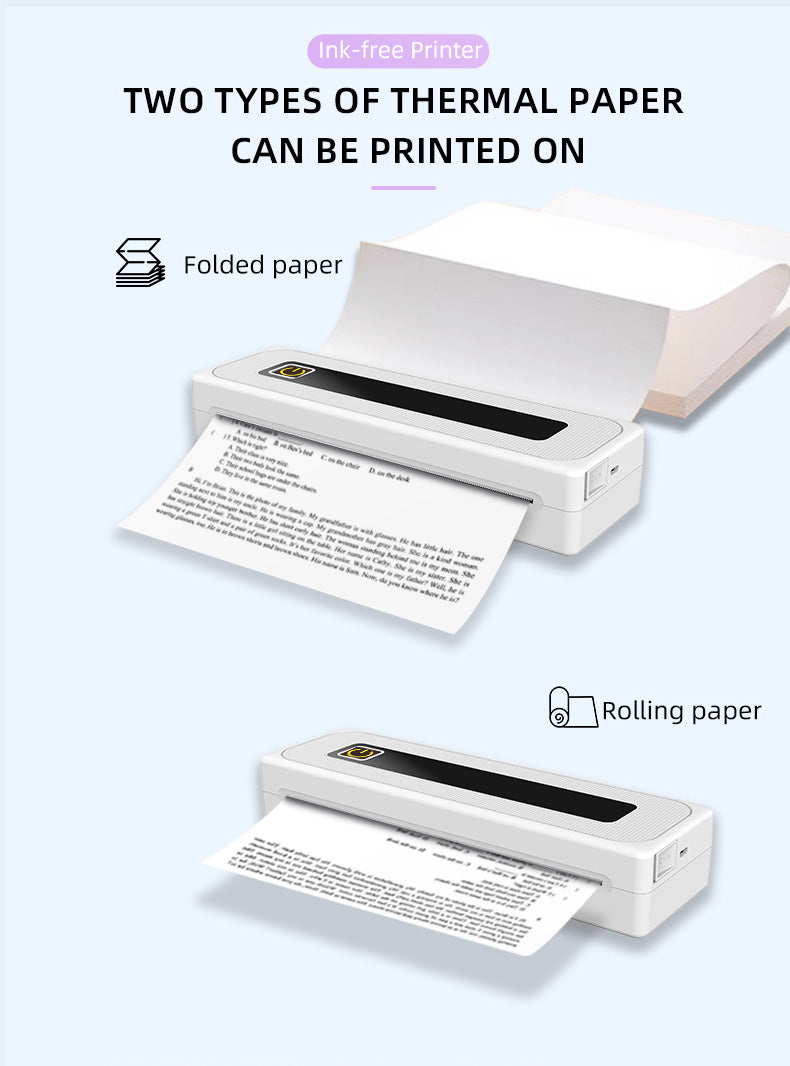 Portable Thermal Printer for Travel Mobile Inkless Printers, Wireless Small Printer for Home Use, Office, Vehicles, Bluetooth Printers Supports 8.5" x 11" US Letter & A4