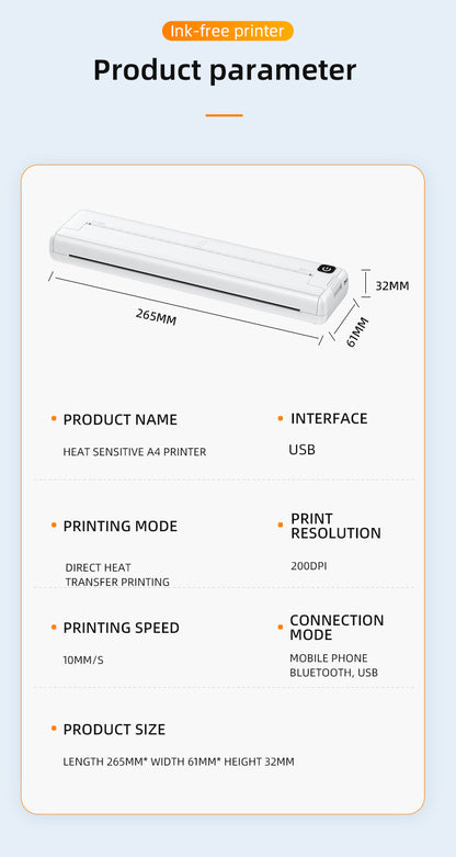 Portable Printers Wireless for Travel, Inkless Thermal Printer, Bluetooth Mobile Compact Printer Support 8.5" X 11" US Letter & A4 Size, Compatible with iPhone Android Laptop for Home Car Office