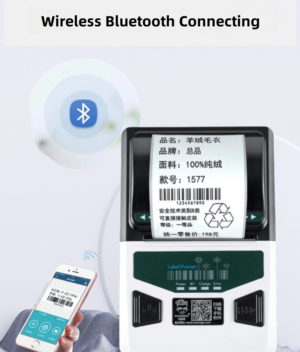 Mini Portable Label Handheld Printer Sticker Android Pos Machine Wireless Blue Tooth printer