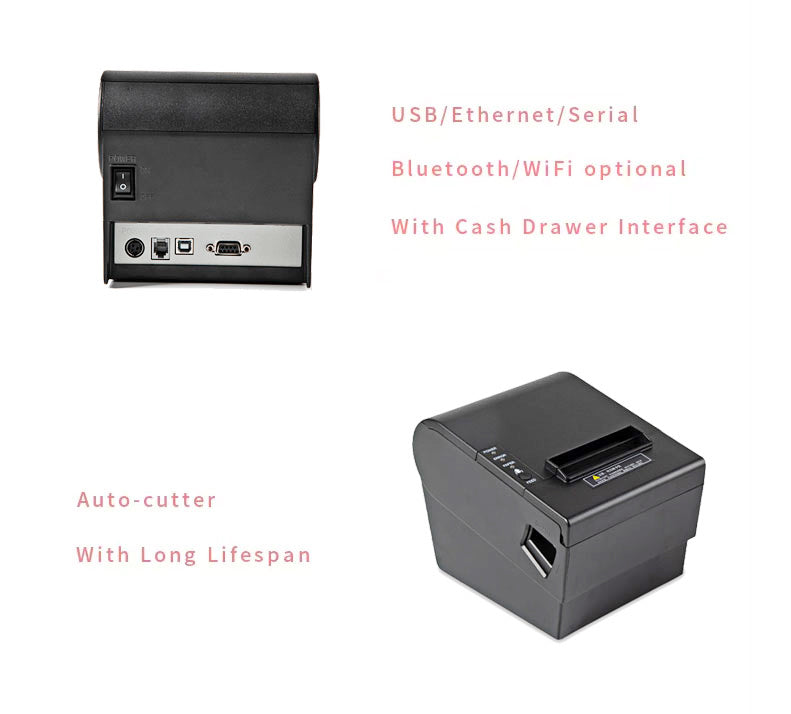 POS Printer, 80mm Thermal Receipt Printer, Restaurant Kitchen Printer with Auto Cutter, USB Interface