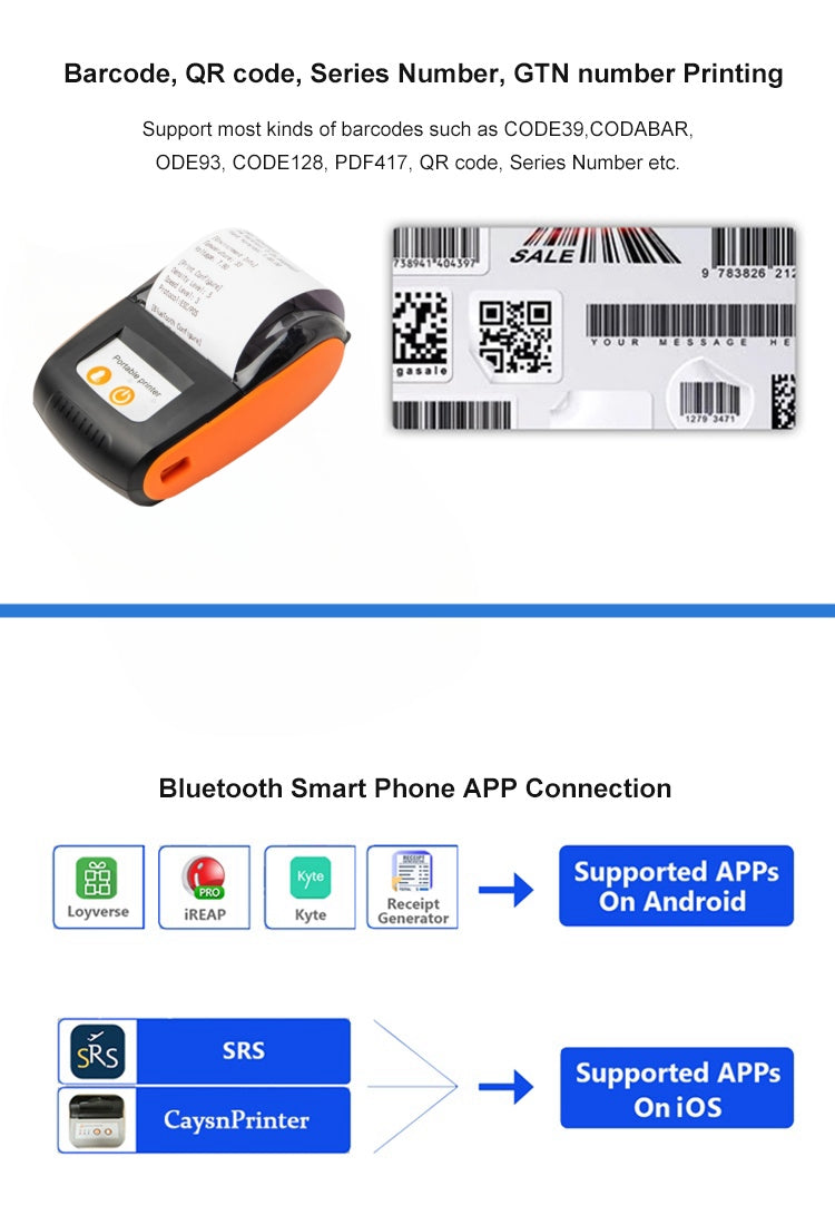 Portable Receipt Printer PT-210 BT Thermal Machine Wireless Hand Receipt Printer Without Ink For Android And IOS