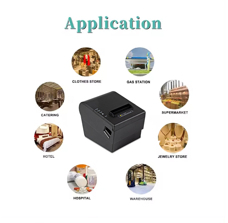 POS Printer, 80mm Thermal Receipt Printer, Restaurant Kitchen Printer with Auto Cutter, USB Interface