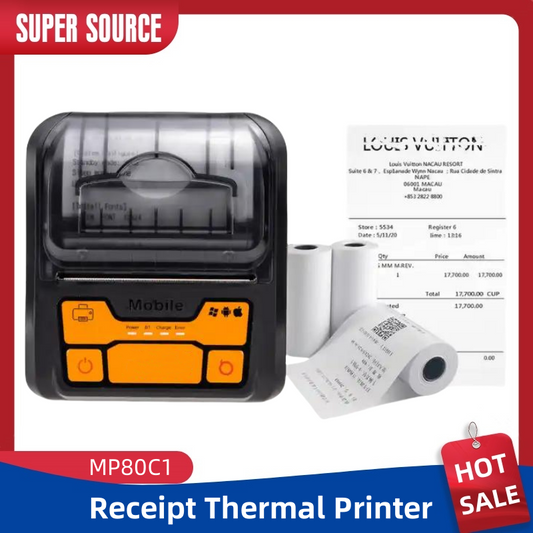 Portable Wireless 80mm POS Printer, Mobile Thermal Receipts Printer, USB & Bluetooth Connection, Compatible with Android and iOS /Windows