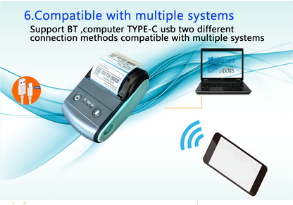 Bluetooth Thermal Receipt Printer, 58mm Thermal Shipping Label Printer, Portable Cordless Label Maker Machine for Office Retail Store Restaurant